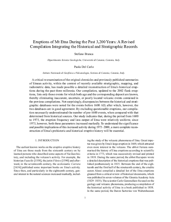(PDF) Eruptions of Mt. Etna during the past 3,200 Years: A revised ...