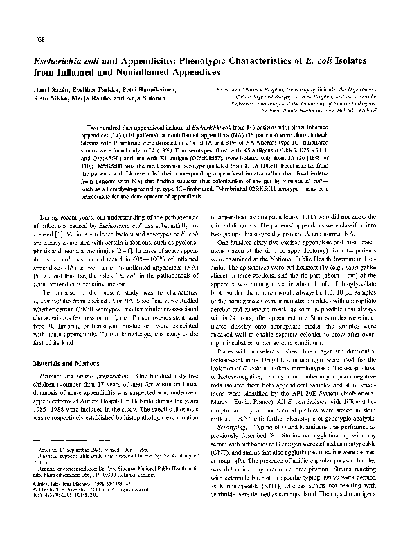 (PDF) Escherichia coli and Appendicitis: Phenotypic Characteristics of ...
