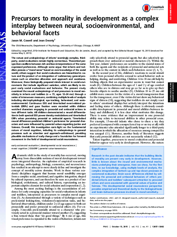 (PDF) Precursors to morality in development as a complex interplay ...