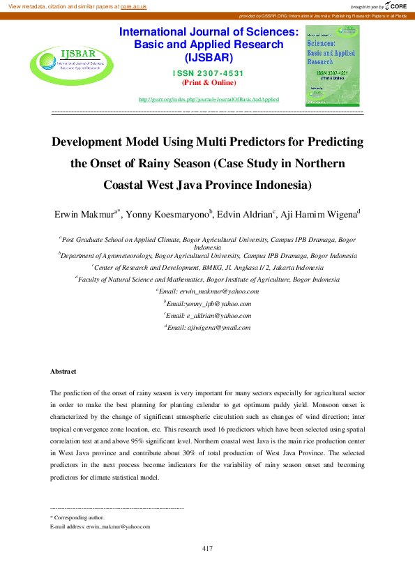 (PDF) Development Model Using Multi Predictors for Predicting the Onset ...