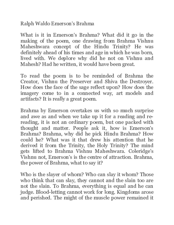 (DOC) Brahma by Ralph Waldo Emerson Bijay Kant Dubey Academia.edu