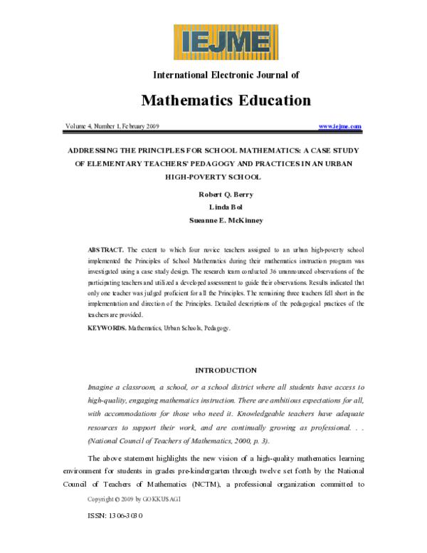 (PDF) Addressing the Principles for School Mathematics: a Case Study of ...