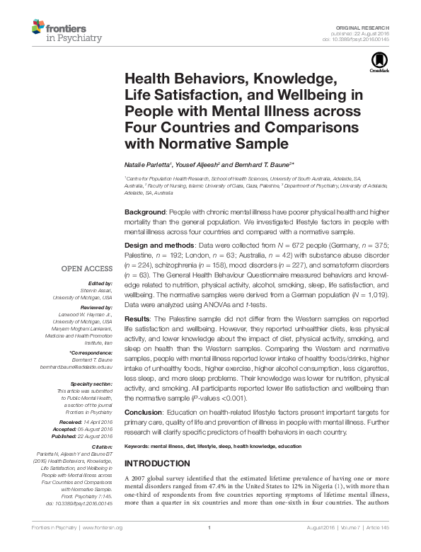 (PDF) Health Behaviors, Knowledge, Life Satisfaction, and Wellbeing in ...