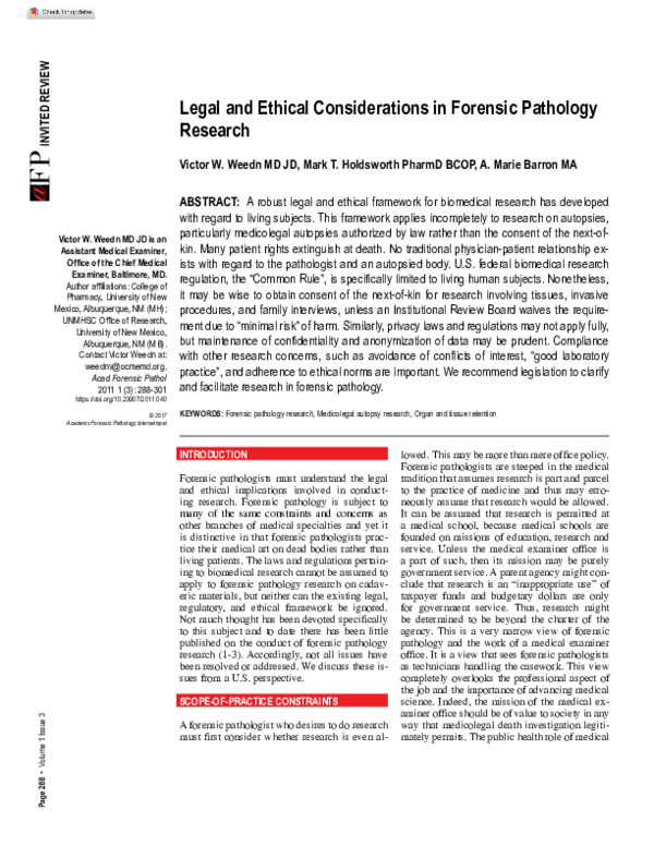 (PDF) Legal and Ethical Considerations in Forensic Pathology Research