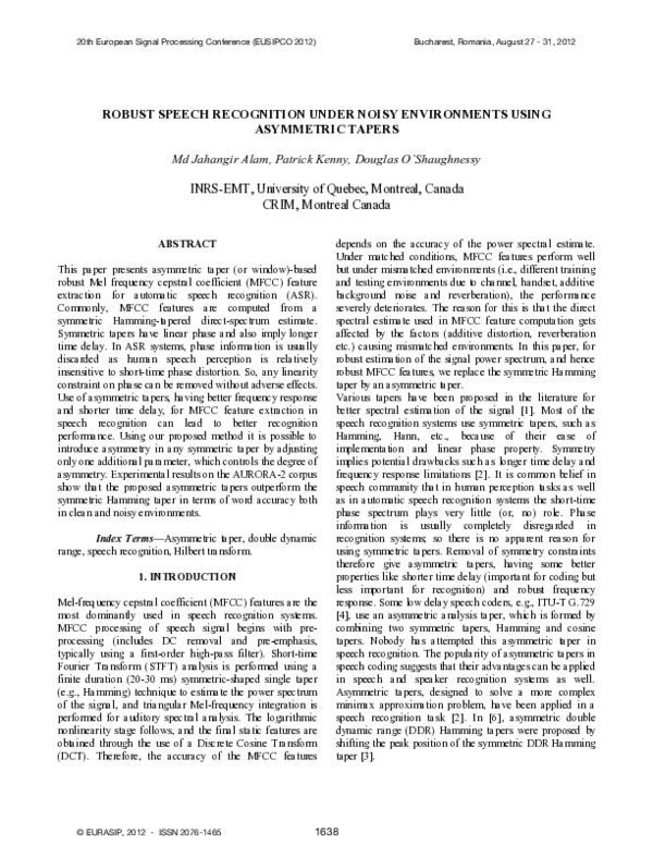 (PDF) Robust speech recognition under noisy environment using speech ...