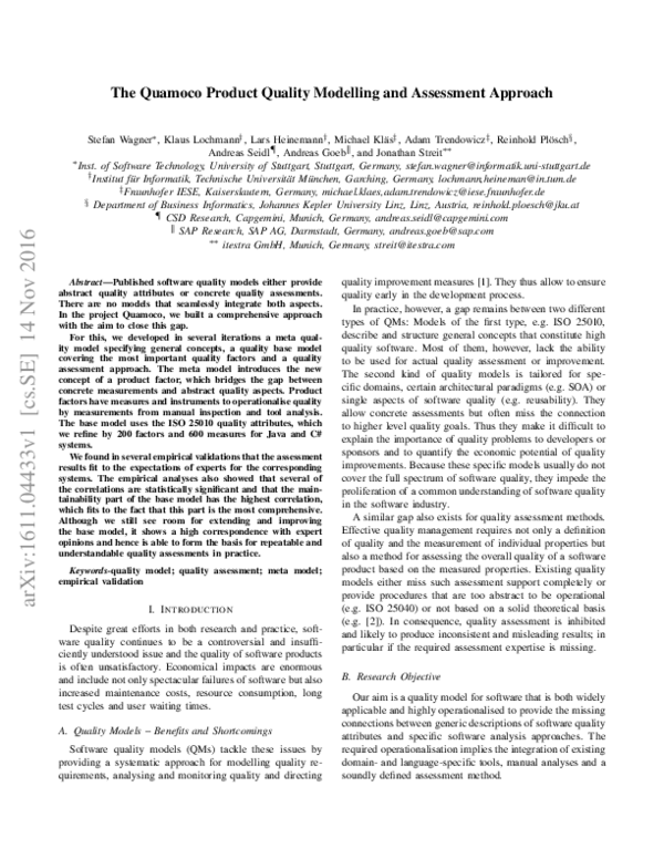 (PDF) The Quamoco product quality modelling and assessment approach