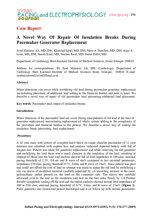 (PDF) A novel way of repair of insulation breaks during pacemaker ...