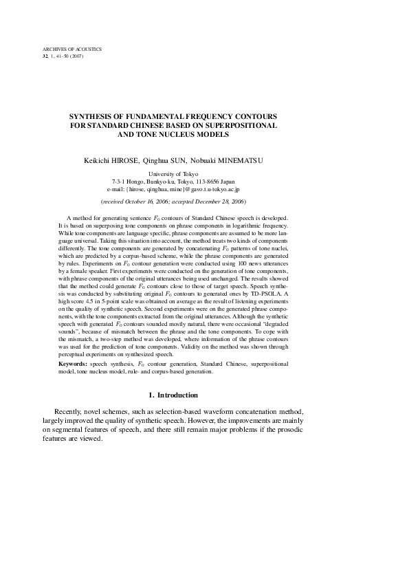(PDF) Synthesis of fundamental frequency contours for Standard Chinese ...