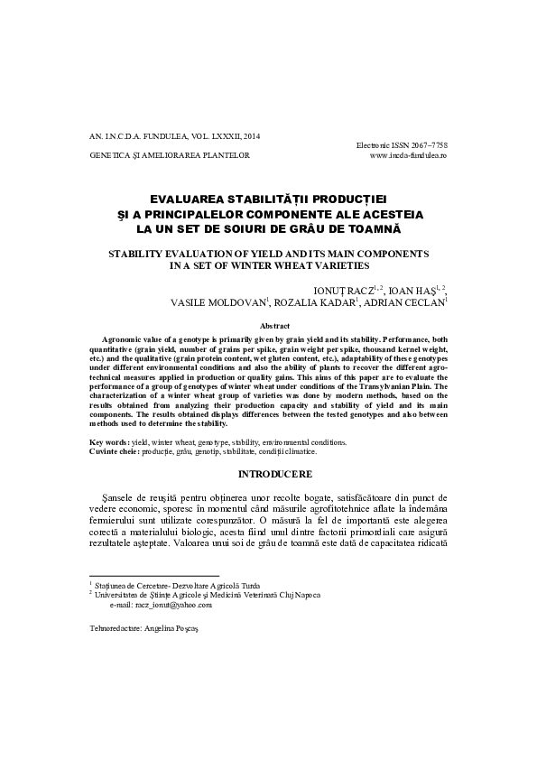 (PDF) Stability evaluation of yield and its main components in a set of ...