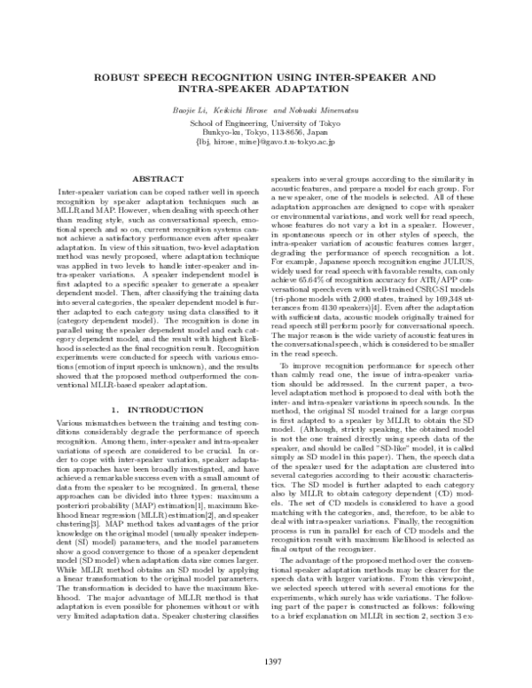 (PDF) Robust speech recognition using inter-speaker and intra-speaker ...