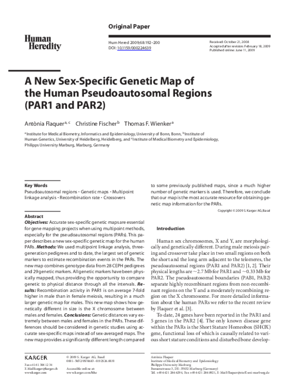 (PDF) A New Sex-Specific Genetic Map of the Human Pseudoautosomal ...