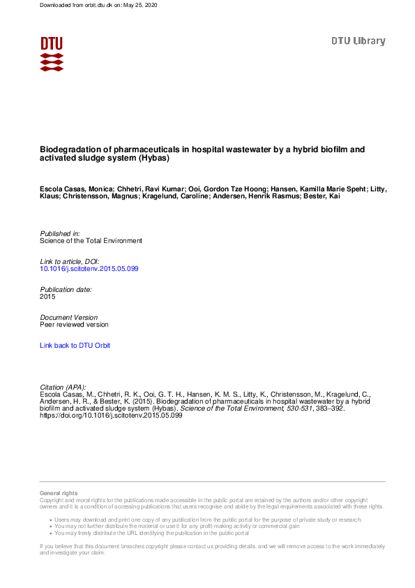 (PDF) Biodegradation of pharmaceuticals in hospital wastewater by a ...
