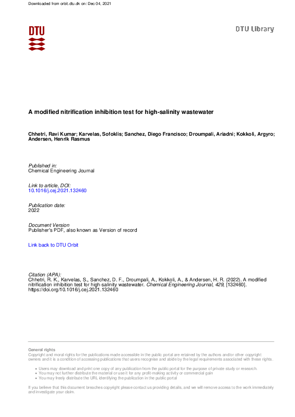 (PDF) A modified nitrification inhibition test for high-salinity wastewater