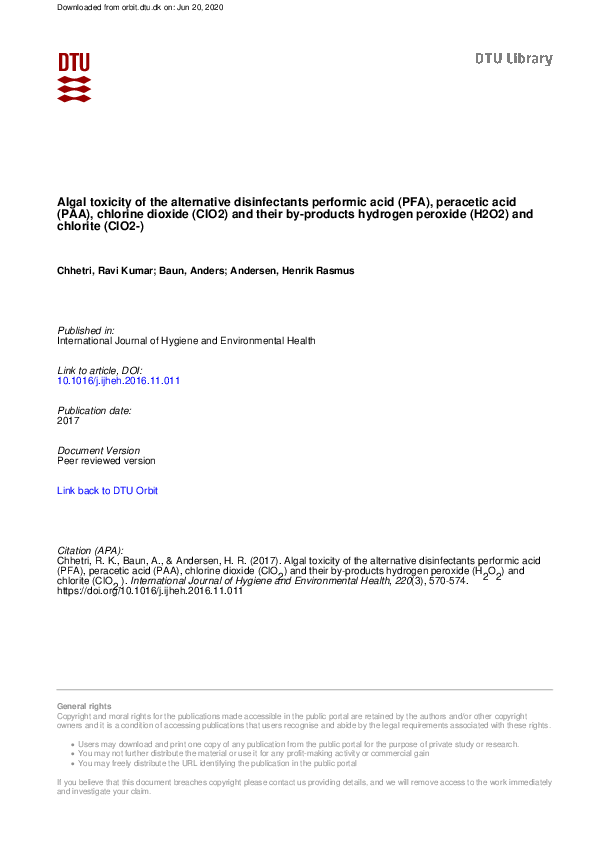 (PDF) Algal toxicity of the alternative disinfectants performic acid ...