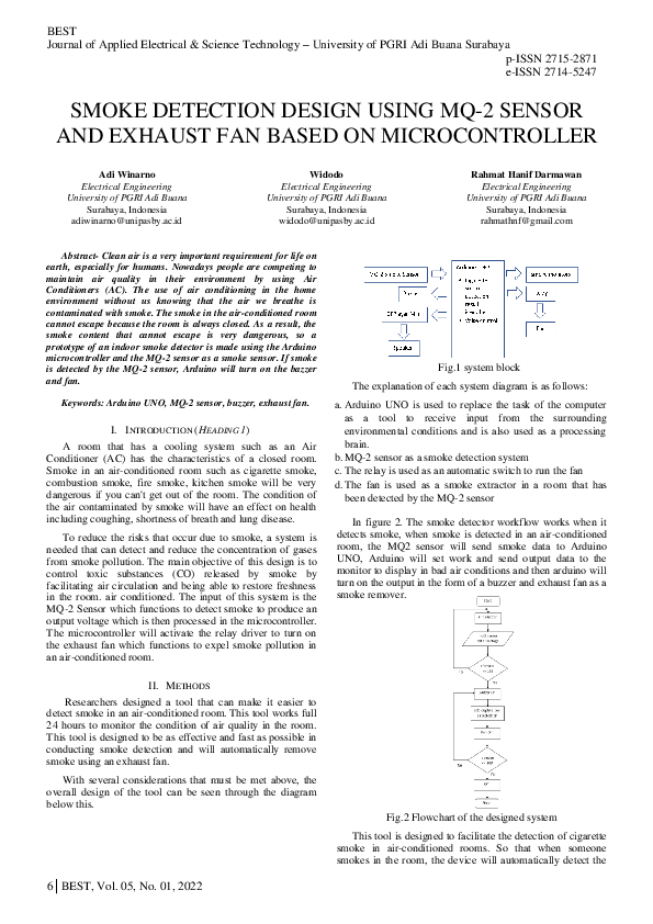 (PDF) Smoke Detection Design Using MQ-2 Sensor and Exhaust Fan Based on ...