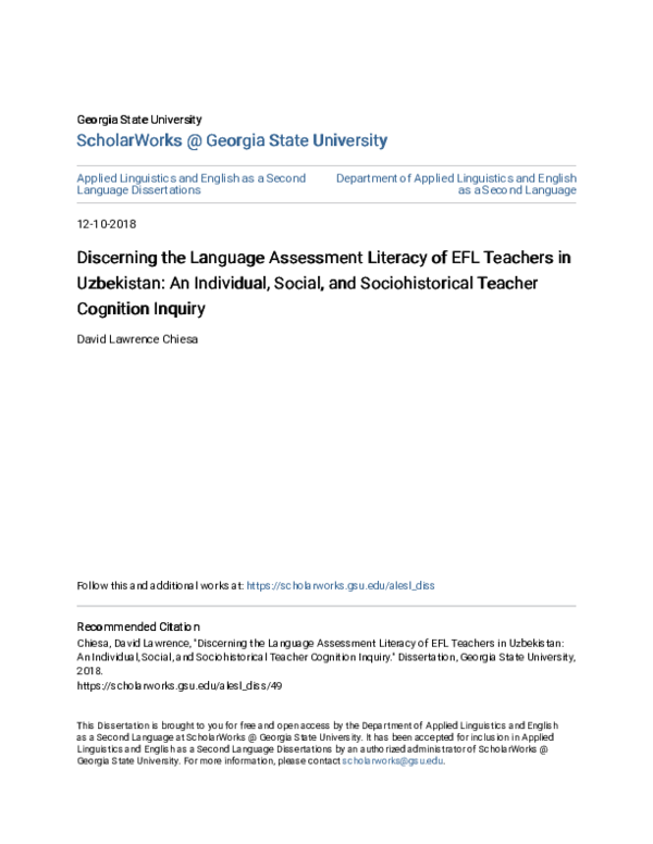 (PDF) Discerning the Language Assessment Literacy of EFL Teachers in ...