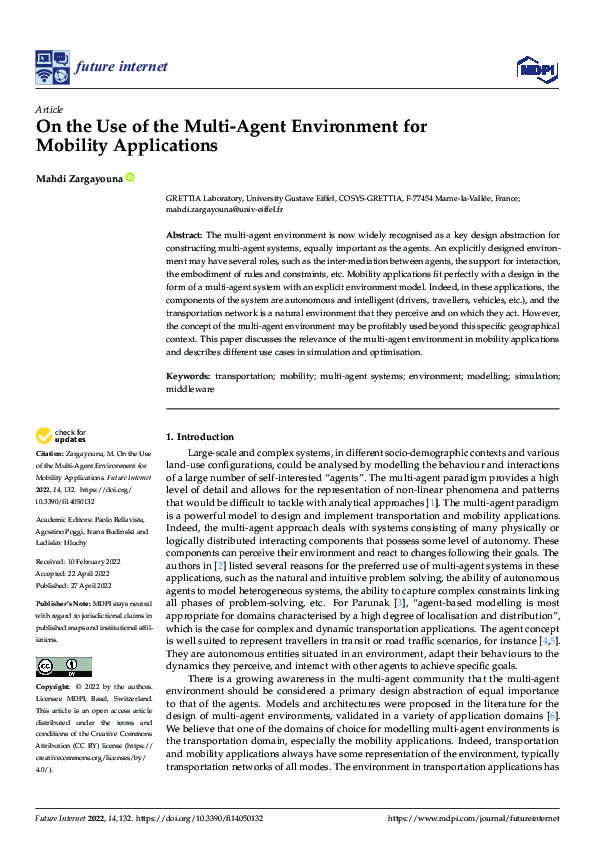  pdf on the use of the multi agent environment for mobility