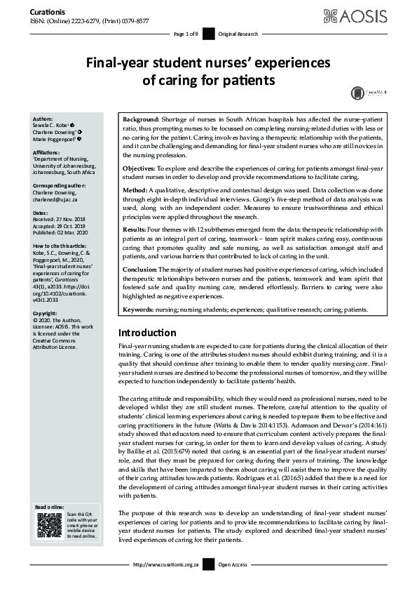 (PDF) Final-year student nurses’ experiences of caring for patients