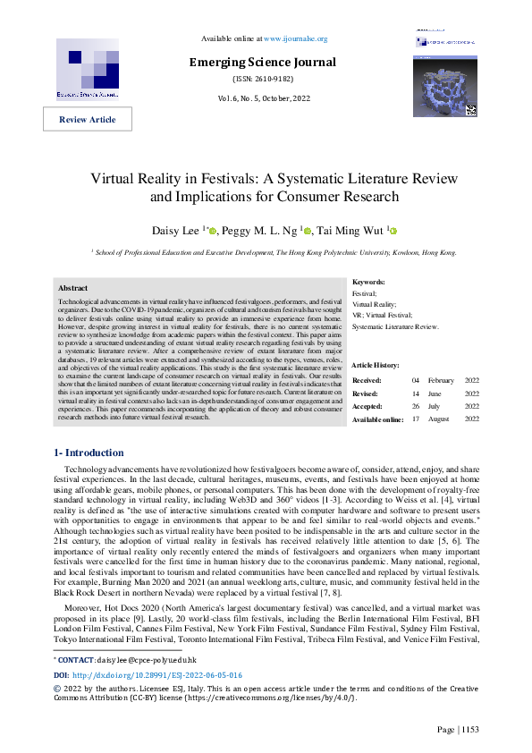 (PDF) Virtual Reality in Festivals: A Systematic Literature Review and ...