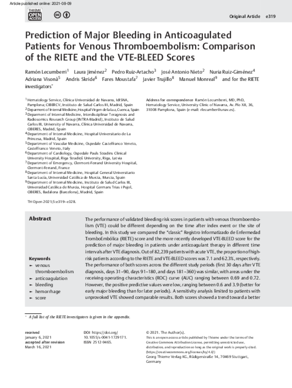 (PDF) Prediction of Major Bleeding in Anticoagulated Patients for ...