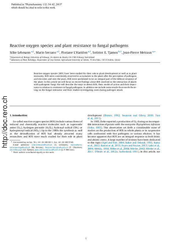 (PDF) Reactive oxygen species and plant resistance to fungal pathogens