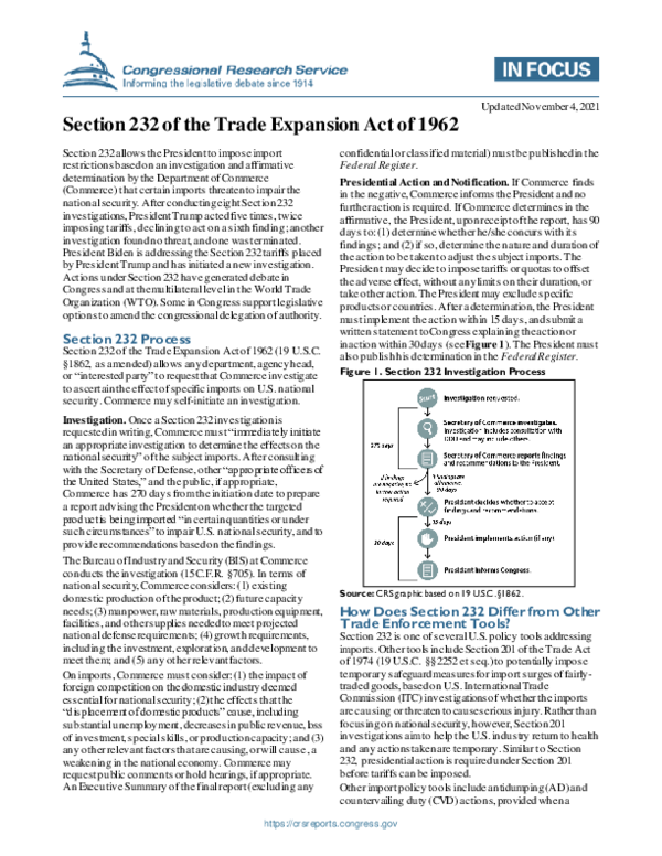 (PDF) Section 232 of the Trade Expansion Act of 1962: Industrial ...