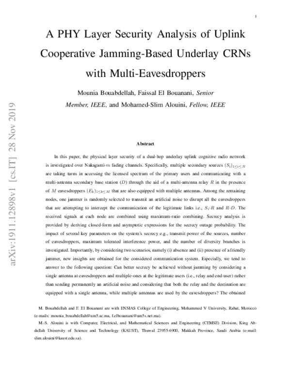 (PDF) A PHY Layer Security Analysis of Uplink Cooperative Jamming-Based ...