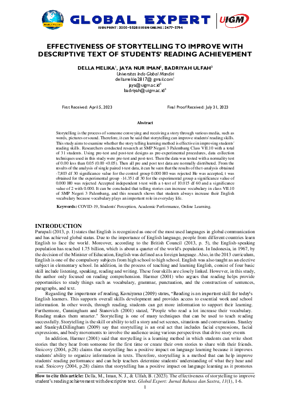 (PDF) Effectiveness of Storytelling to Improve with Descriptive Text of ...