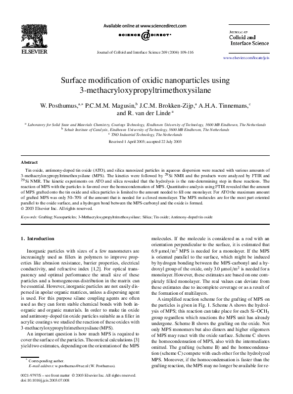 (PDF) Surface modification of oxidic nanoparticles using 3 ...