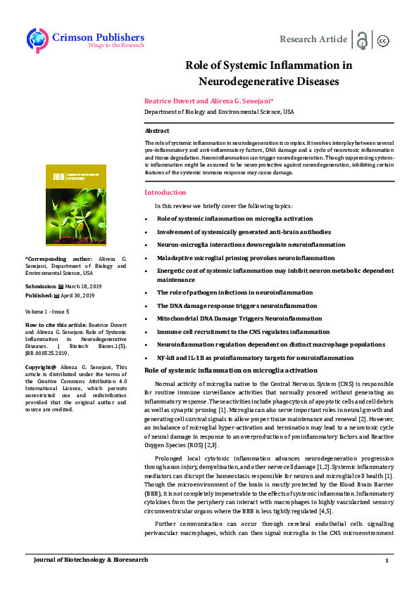 (PDF) Role of Systemic Inflammation in Neurodegenerative Diseases