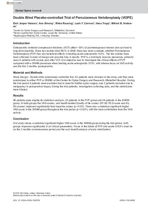 (PDF) Double Blind Placebo-controlled Trial of Percutaneous ...