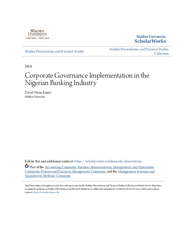 (PDF) Corporate Governance Implementation in the Nigerian Banking Industry