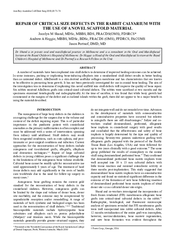 (PDF) Repair of critical size defects in the rabbit calvarium with the ...