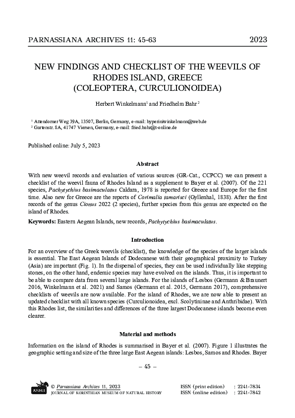 (PDF) NEW FINDINGS AND CHECKLIST OF THE WEEVILS OF RHODES ISLAND
