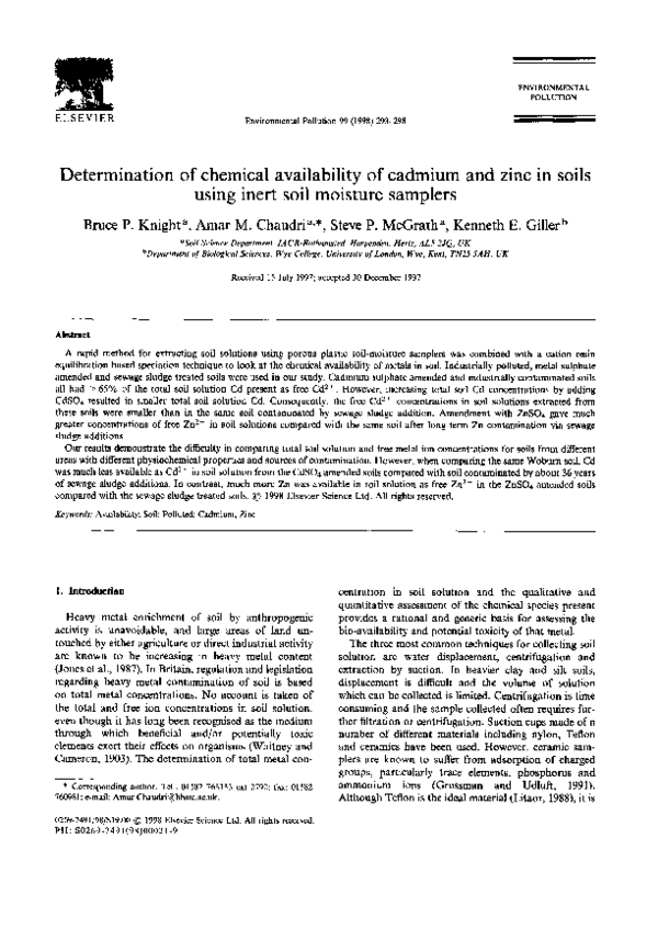 (PDF) Determination of chemical availability of cadmium and zinc in ...