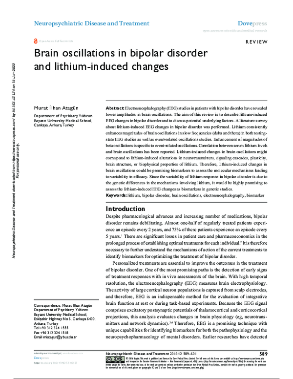 (PDF) Brain oscillations in bipolar disorder and lithium-induced changes