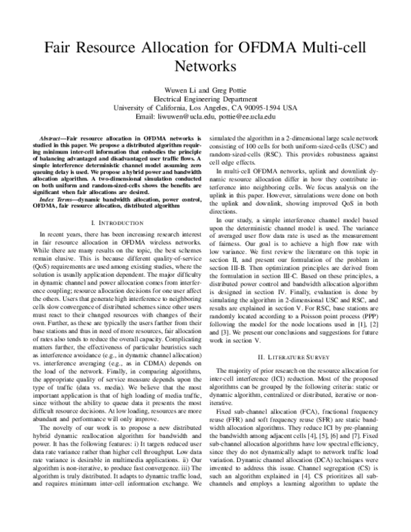 (PDF) Fair resource allocation for OFDMA multi-cell networks