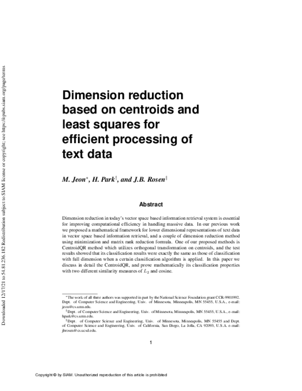 (PDF) Dimension reduction based on centroids and least squares for ...