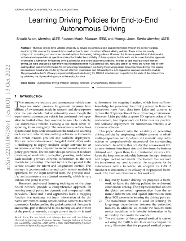(PDF) Learning Driving Policies for End-to-End Autonomous Driving
