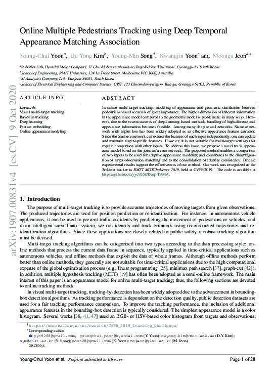 (PDF) Online multiple pedestrians tracking using deep temporal ...
