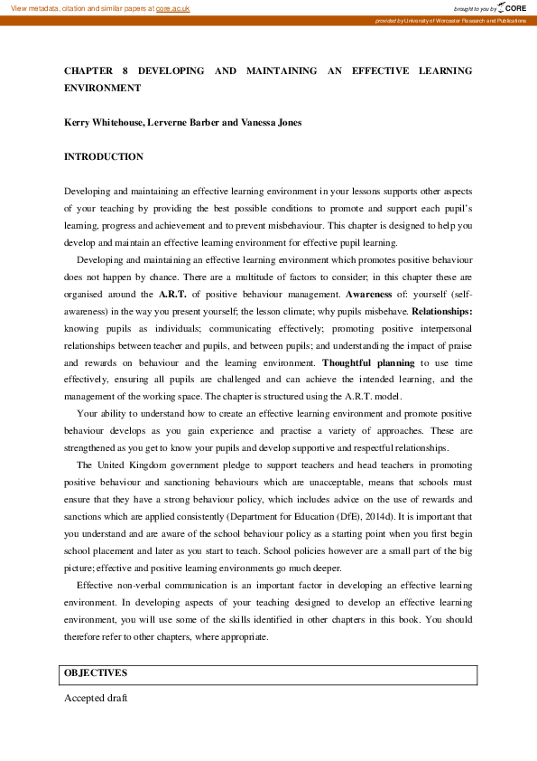  pdf developing and maintaining an effective learning environment