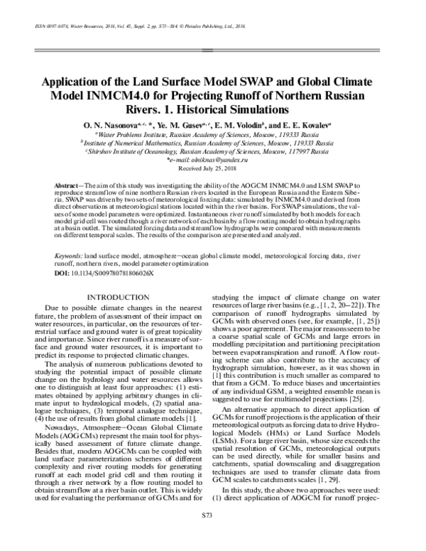(PDF) Application of the Land Surface Model SWAP and Global Climate ...