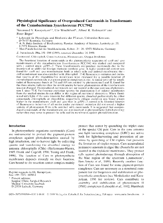 (PDF) Physiological Significance of Overproduced Carotenoids in ...