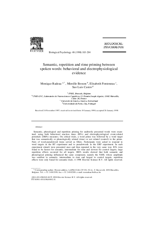 (PDF) Semantic, repetition and rime priming between spoken words ...