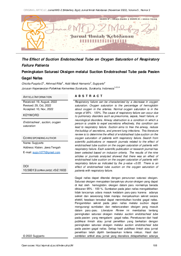 (PDF) The Effect of Suction Endotracheal Tube on Oxygen Saturation of ...