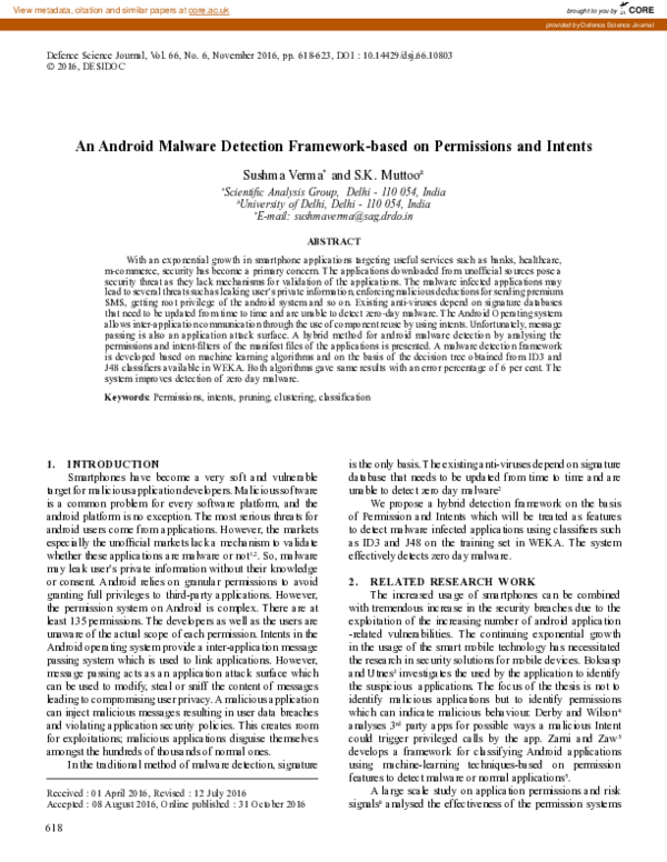 (PDF) An Android Malware Detection Framework-based on Permissions and ...