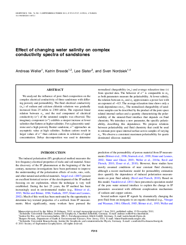 (PDF) Effect of changing water salinity on complex conductivity spectra ...