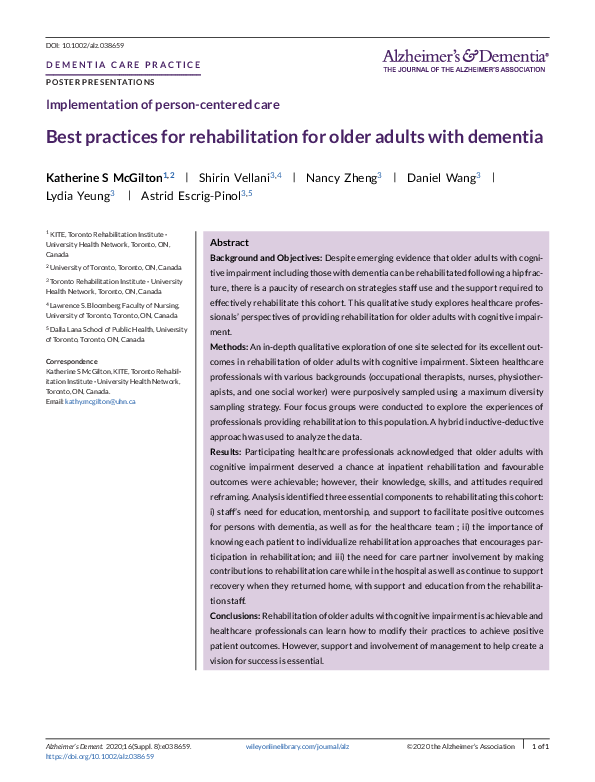 (PDF) Best practices for rehabilitation for older adults with dementia