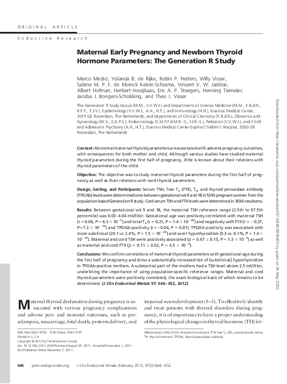 (PDF) Maternal Early Pregnancy and Newborn Thyroid Hormone Parameters ...