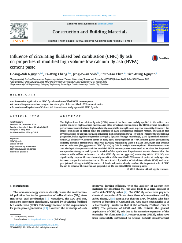 (PDF) Influence of circulating fluidized bed combustion (CFBC) fly ash ...